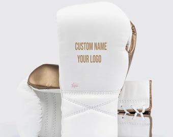 Custom Boxing Gloves Personalized Training Sparring Leather Fight Gloves White Gold Men Women Handmade