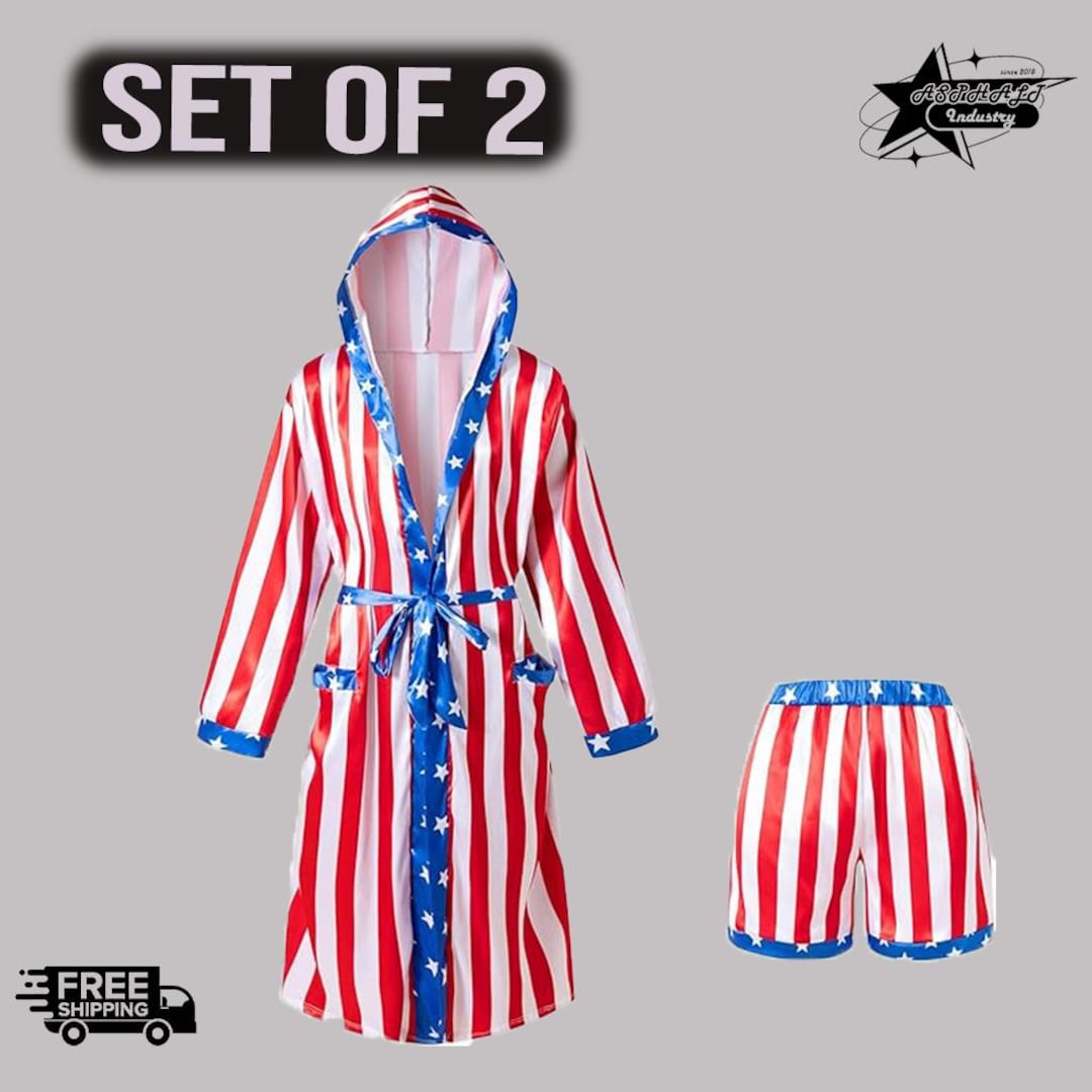 USA Flag Boxing Robe Shorts Set Patriotic Walkout Outfit American Ring ...