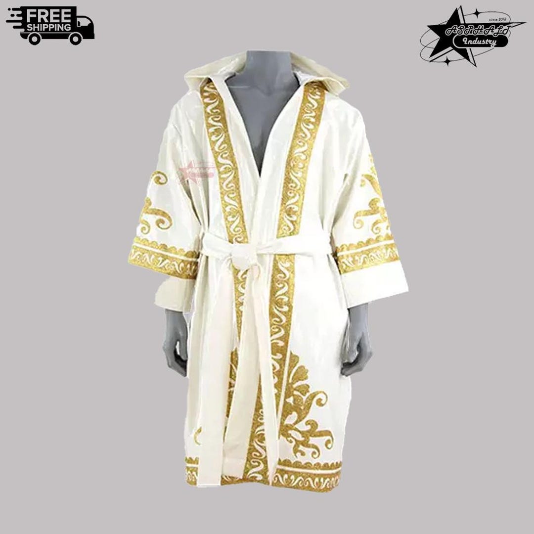 White Gold Boxing Robe Hooded Ring Walk Fighter Entrance Wear - Etsy ...