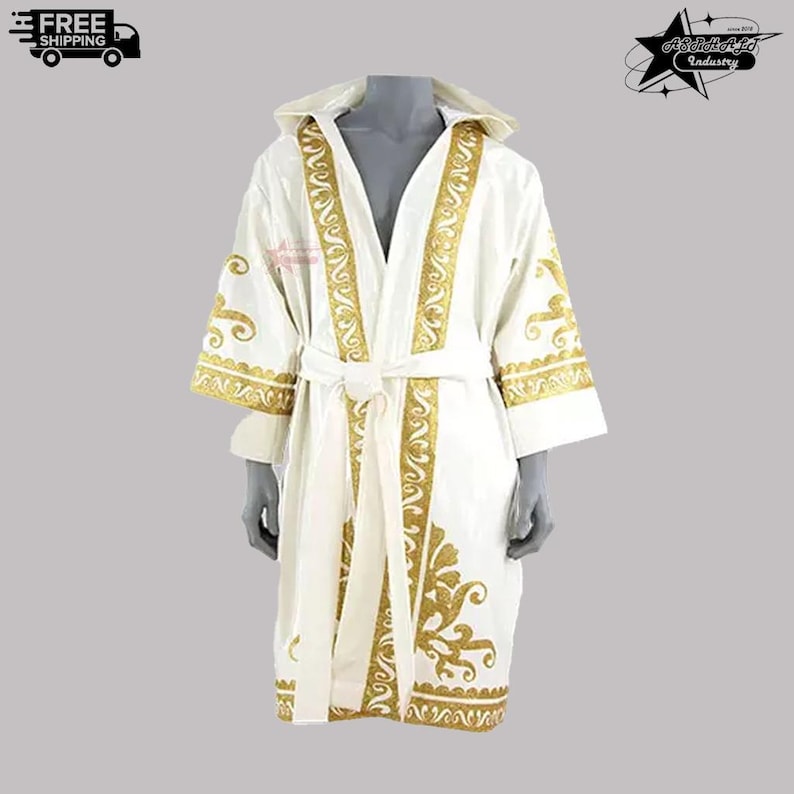 Golden Boxing Robe White Gold Boxing Robe Hooded Ring Walk Fighter Entrance Wear - Etsy