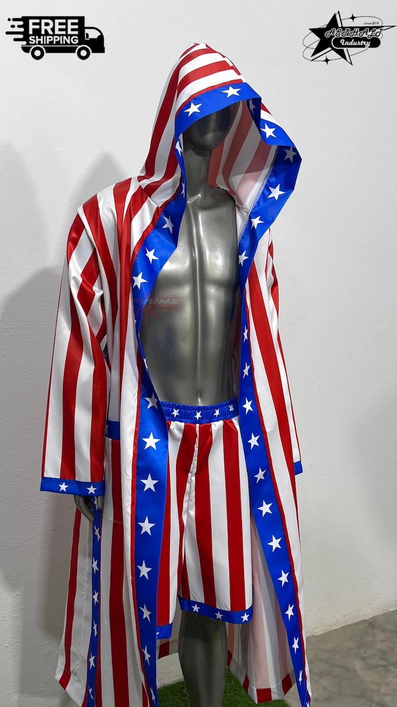 USA Flag Boxing Robe Shorts Set Patriotic Walkout Outfit American Ring ...