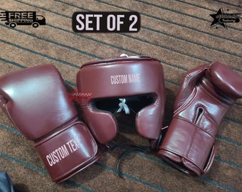 Custom Boxing Gloves and Headgear Set Personalized Training Sparring Gear Leather Equipment