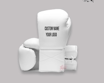 Custom White Cowhide Leather Boxing Gloves – Lace-Up Training Sparring Professional Fight Gear