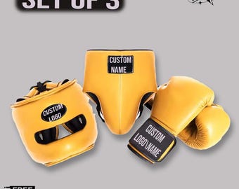 Custom Boxing Gear Set Gloves Headgear Groin Guard Personalized Training Sparring Equipment