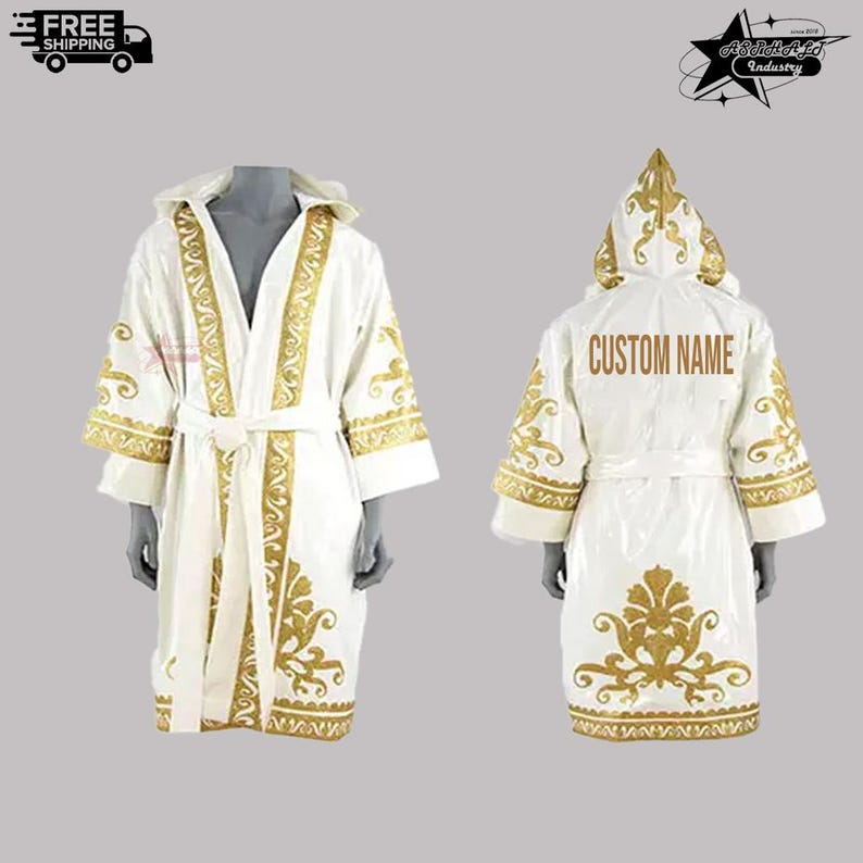 Golden Boxing Robe White Gold Boxing Robe Hooded Ring Walk Fighter Entrance Wear - Etsy