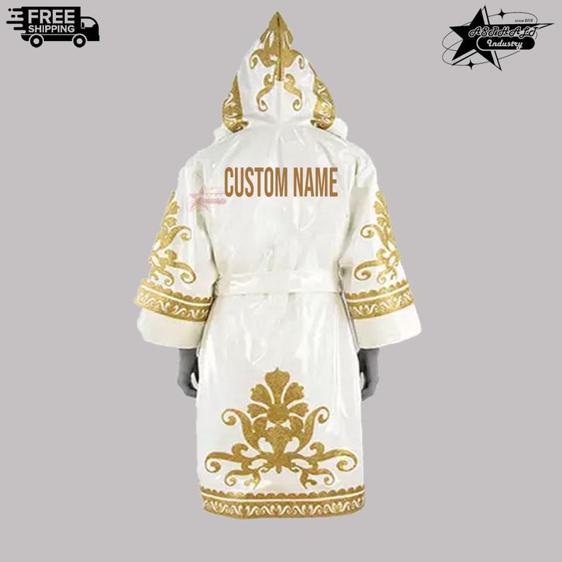 White Gold Boxing Robe Hooded Ring Walk Fighter Entrance Wear - Etsy