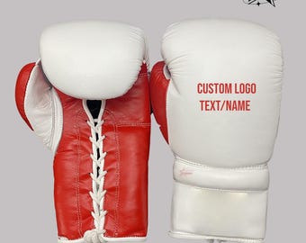 Personalized Boxing Gloves Custom Leather Lace Up Training Sparring Fight Gear