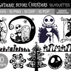 10 digitale Weihnachtsalbtraum Silhouette Designs für Schneidemaschine, Sublimation und Druck. Layered svg transparenter Hintergrund png dxf pdf