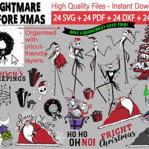 24 motifs de Noël numériques pour machine de découpe, sublimation, impression. Svg en couches, arrière-plan transparent png, dxf, pdf. Téléchargement instantané