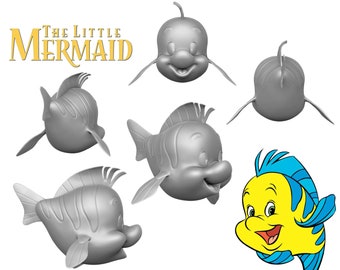 Little Mermaid Flounder 3D obj file, digital instant download