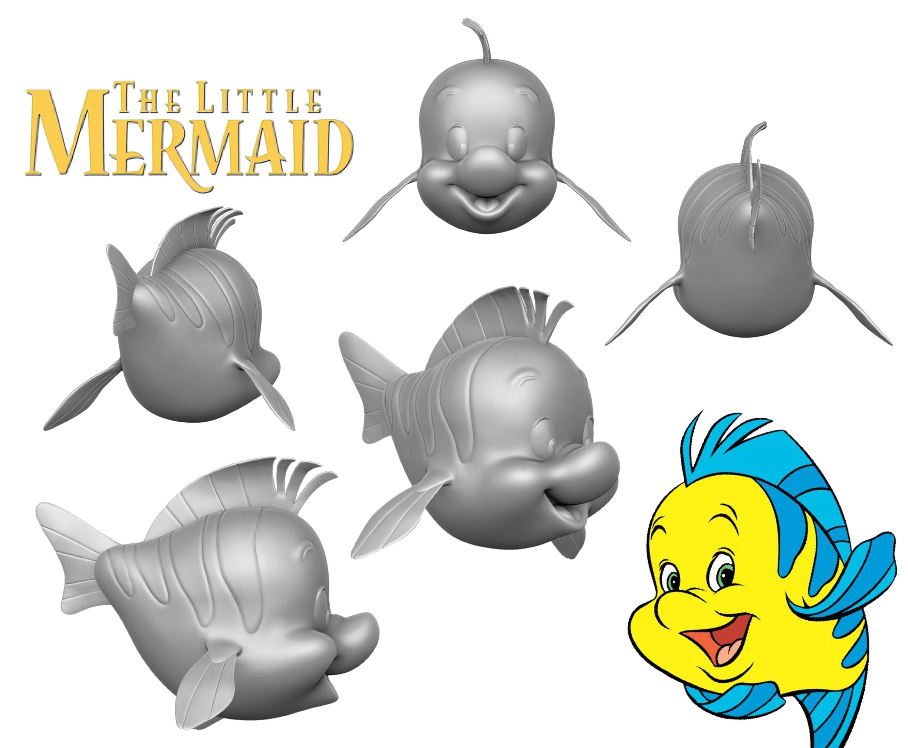 Little Mermaid Flounder 3D Obj File Digital Instant Download Etsy
