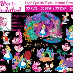 22 digital wonderland design for cutting machine, sublimation, printing. Layered svg, transparent background png, dxf, pdf.Instant Download