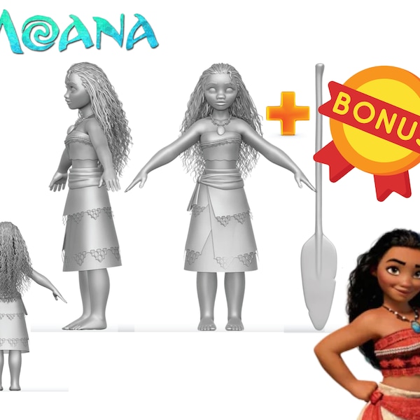 Moana and Magical Oar 3D obj file, digital instant download