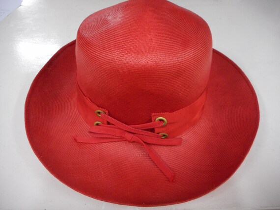 1960's Red baku straw hat