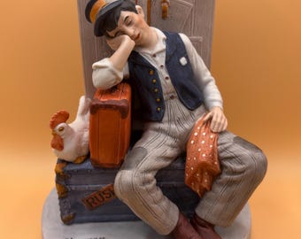 ノーマン ロックウェル、仕事中に居眠り、疲れ、鶏、トランク、葉巻の
