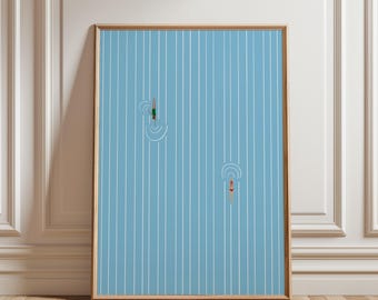 People Swimming in Pool Art, Minimalist Tiny Swimmers Poster, Gift for Swimmer (Digital Download)