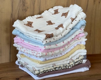 Handmade Muslin Baby Blanket with Ruffle – Cotton Swaddle, Newborn Gift