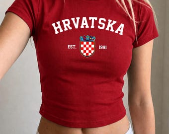 Maglietta Hrvatska, Maglietta Croazia per bambini, Maglietta con bandiera croata, Maglietta grafica orgoglio Croazia, Top patrimonio balcanico Y2K