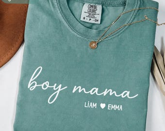 Personalized Boy Mama Shirt, Comfort Colors® Mom Of Boys Tee, Custom Name Gift For Mom, Mothers Day Shirt