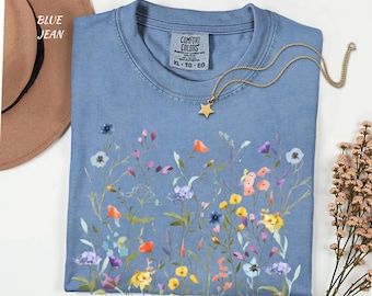 Vintage gepresste Blumen Shirt Boho Cottagecore Tshirt Botanisches Blumen T-Shirt Wildblumen Shirt Comfort Colors®, Geschenk für Gärtner