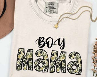 Boy Mom Camouflage Comfort Colors Shirt, Boy Mama Camo Tshirt, Camouflage Mom Shirt, New Boy Mama Gift, Mothers Day Gift for Mom Tee