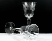 Sale Set Nine Libbey 4 oz Liqueur Cordial Aperitif Stems Optic Floral Cut Crystal Barware Fluted Rim Paneled Stemware Glasses C 1950s 50s