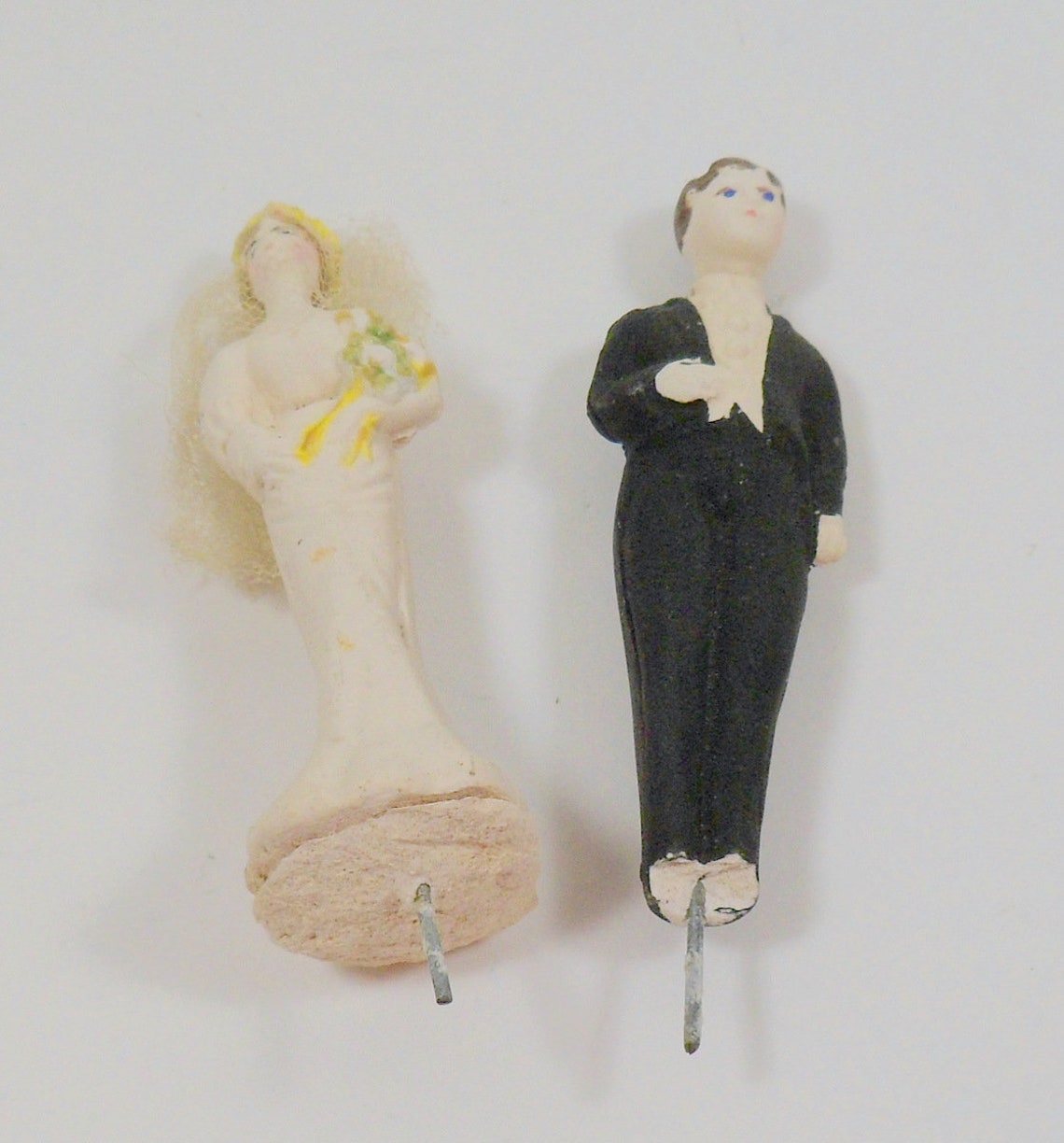 Vintage Wedding Cake Topper Chalkware Cake Topper Bride Groom image 4