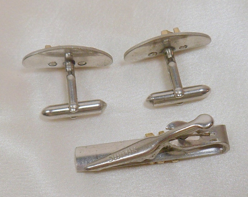 Three Piece Swank Cuff Links Cufflinks Tie Pin Monogram Ken Two Tone Accessories Two Tone Gold Silver Vintage 1960s 60s Men/'s Jewelry