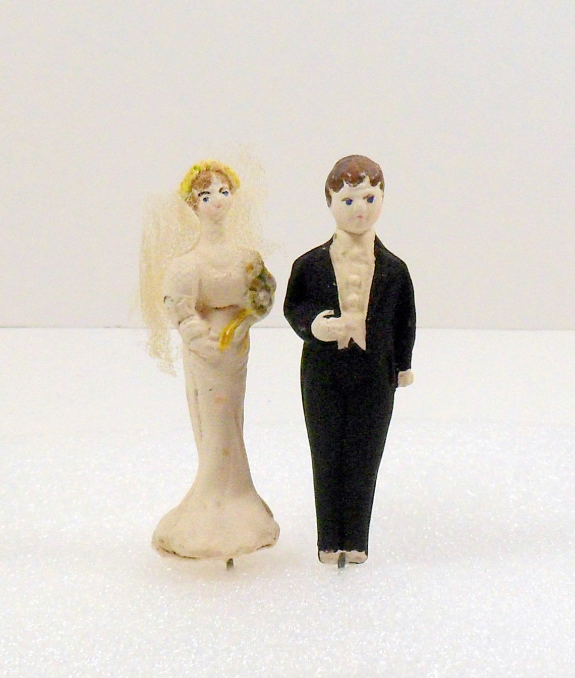 Vintage Wedding Cake Topper Chalkware Cake Topper Bride Groom image 0