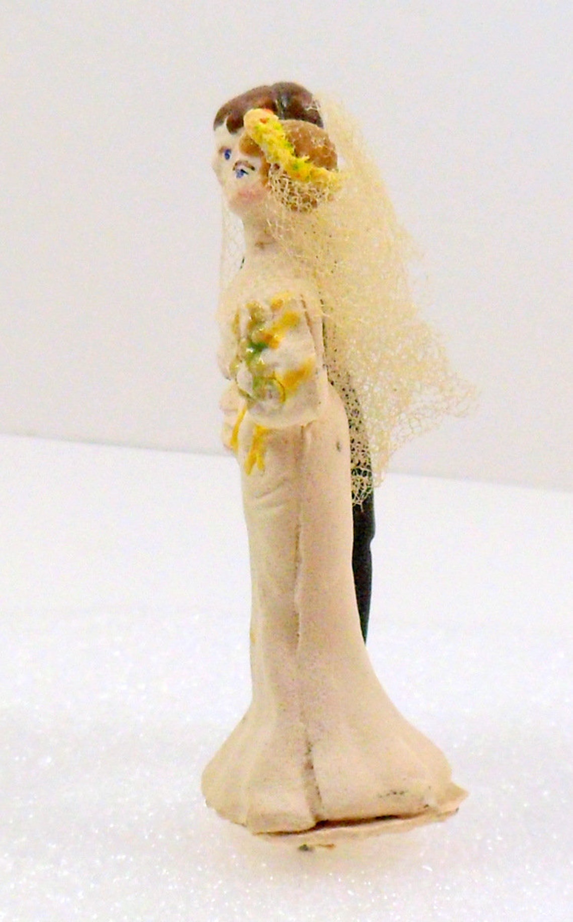 Vintage Wedding Cake Topper Chalkware Cake Topper Bride Groom image 2