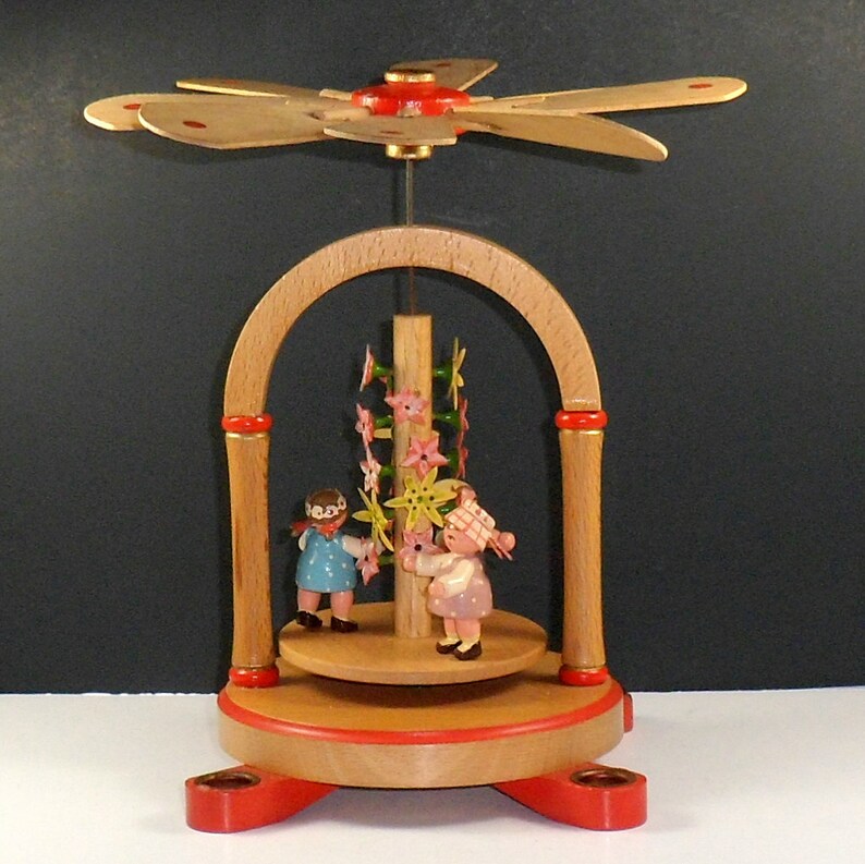 German Wooden Windmill Candle Carousel Maypole Erzgebirge Etsy
