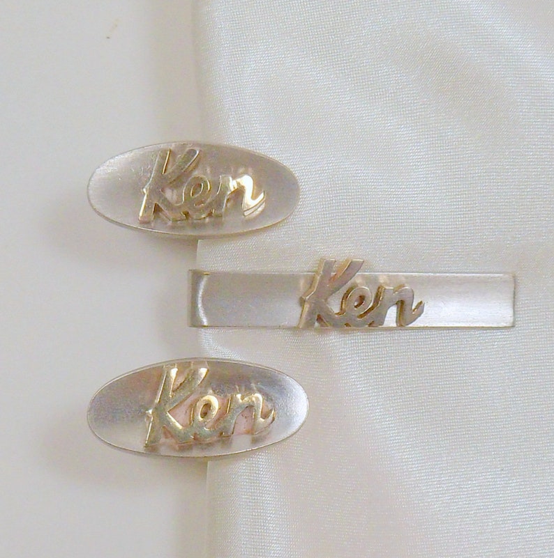 Three Piece Swank Cuff Links Cufflinks Tie Pin Monogram Ken Two Tone Accessories Two Tone Gold Silver Vintage 1960s 60s Men/'s Jewelry