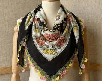Vintage Floral Turkish Scarf – Handmade Elegant Headscarf