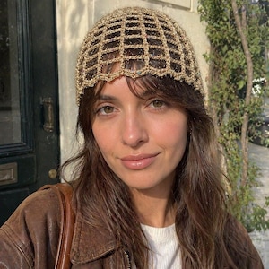 Gold Crochet Beanie with Colorful Sequins, Boho Mesh Hair Net