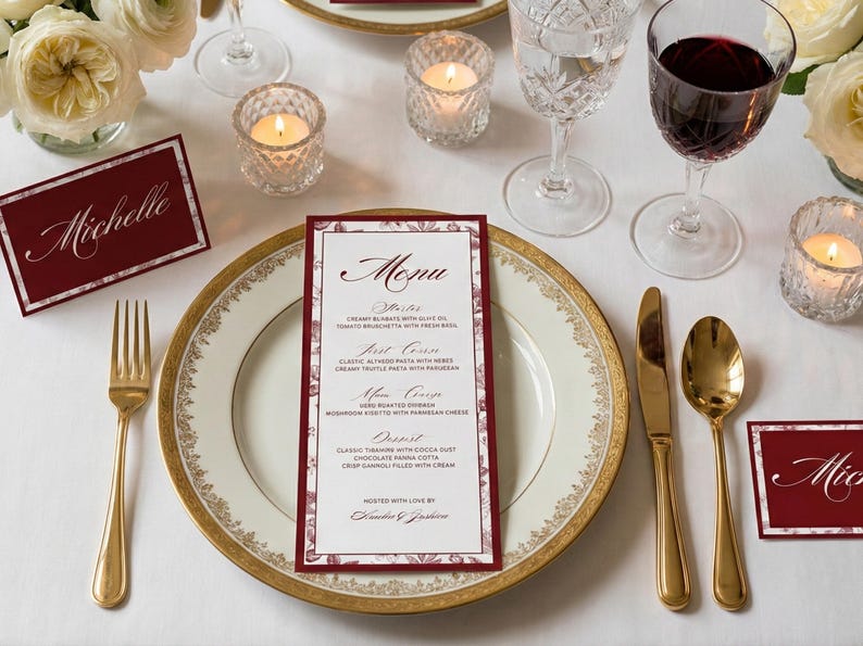 Elegant Wedding Menu Template | Printable Place Cards (4x9 Inch PDF ...