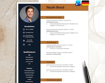 Professional application template in Word | Modern layout | German | CV & cover letter