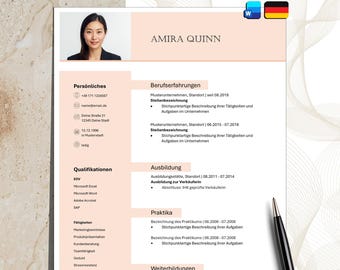 Plantilla creativa para solicitud de empleo en Word | CV, carta de presentación y portada | Alemán profesional
