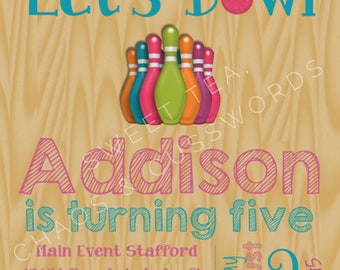 Bowling Birthday Party Invitation - Customizable - Digital Print File