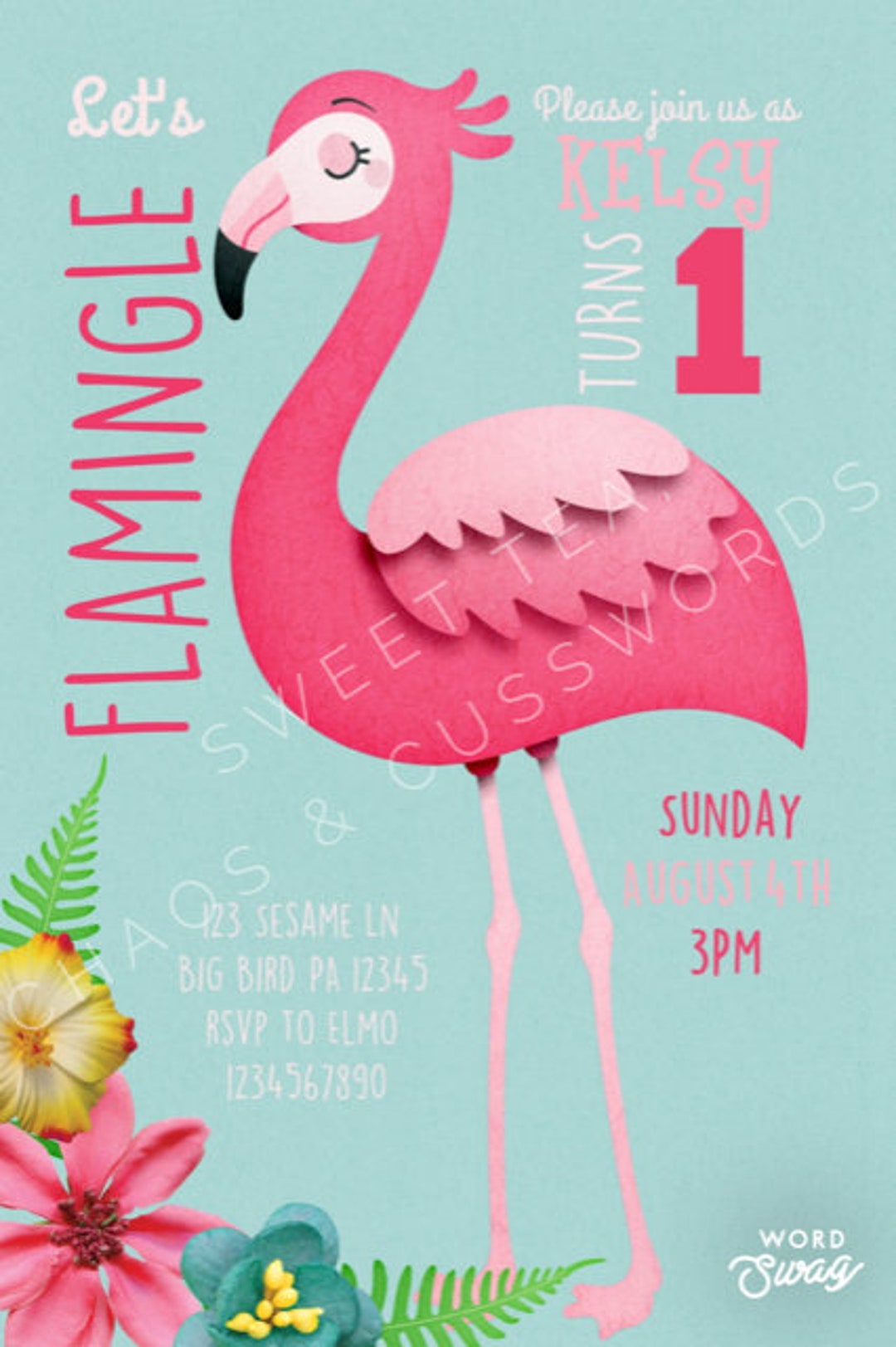 Let's Flamingle Birthday Invitation - Customizable - Digital Print File ...