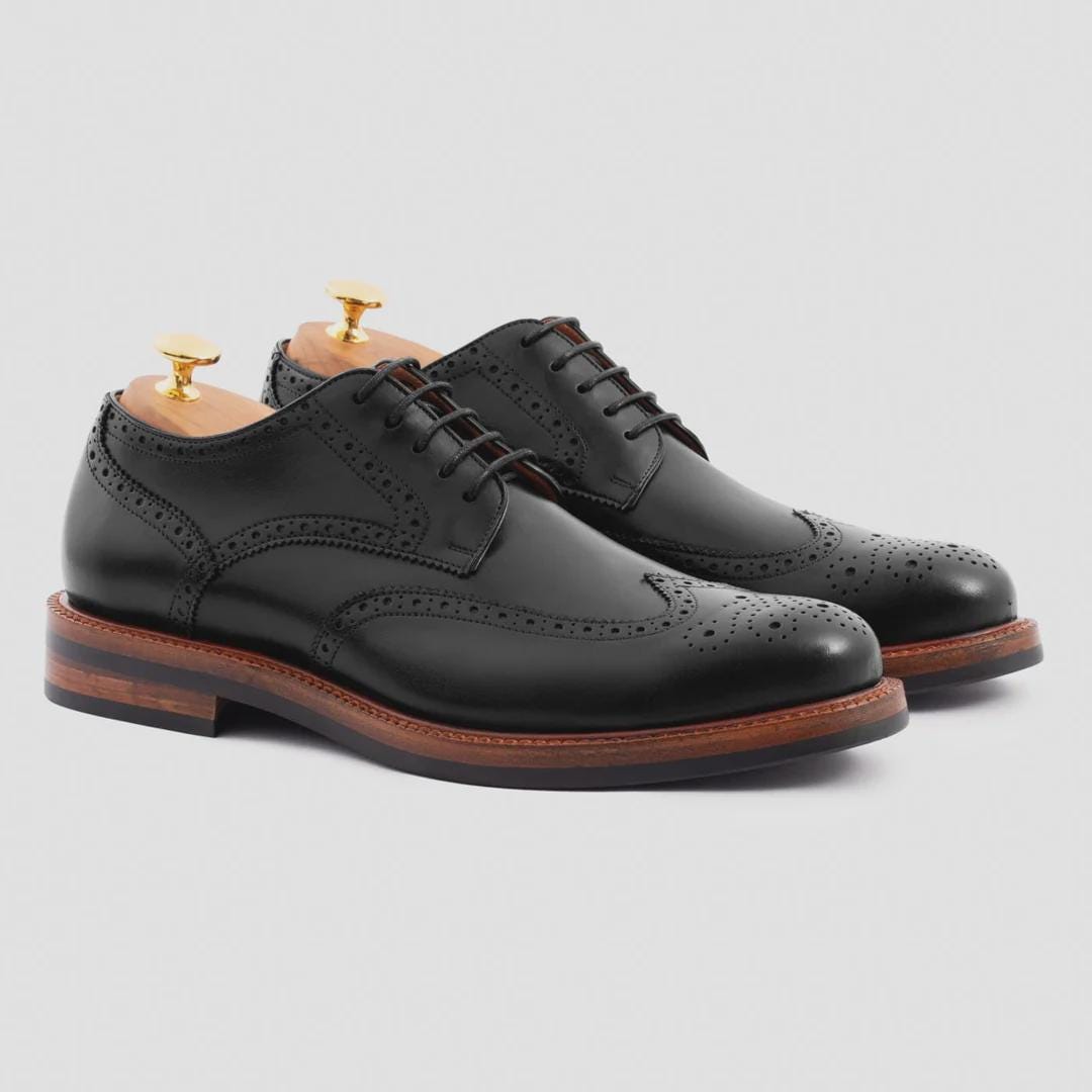 Handcrafted Black Leather Wingtip Brogues for Men - Etsy
