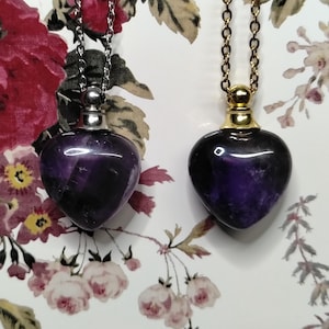 Amethyst Heart Perfume Bottle Necklace, Third Eye Chakra, Inner Peace & Intuition, Witchy Gift