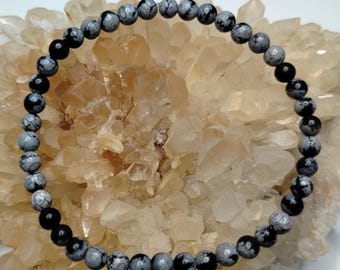 Snowflake Obsidian Bracelet, Dainty, 4mm Beads, Natural Crystal, Balance and Gentle Protection, Root Chakra, Witchy Healing Jewellery