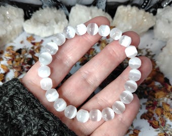 Selenite Drum Bracelet, Crown Chakra, High Vibration, Aura Cleansing & Clarity, Witchy Gift
