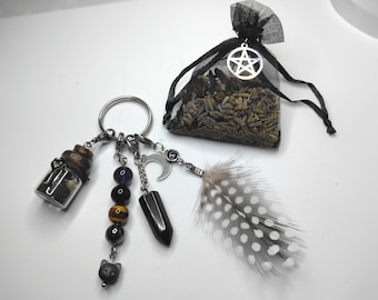 Witch Protection Keychain Set, Spell Jar Keyring, Spell Bag, Witchcraft Gift Bundle, Hekate Protection, Witchy Gift