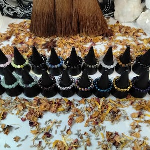 Crystal Bead Rings, Natural Gemstone Stretch Ring, Chakra Healing,Protection, Witchy Stacking Rings 4mm