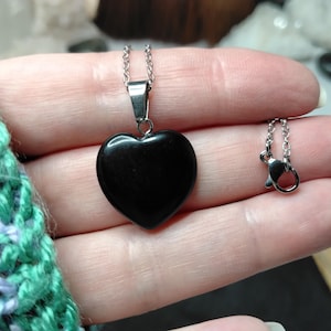 Black Obsidian Heart Necklace, Gothic Protection Jewellery, Witchy Self-Love Gift, Heart & Root Chakra Healing