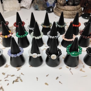 Crystal Bead Rings, Natural Gemstone Stretch Ring, Chakra Healing,Protection, Witchy Stacking Rings 4mm