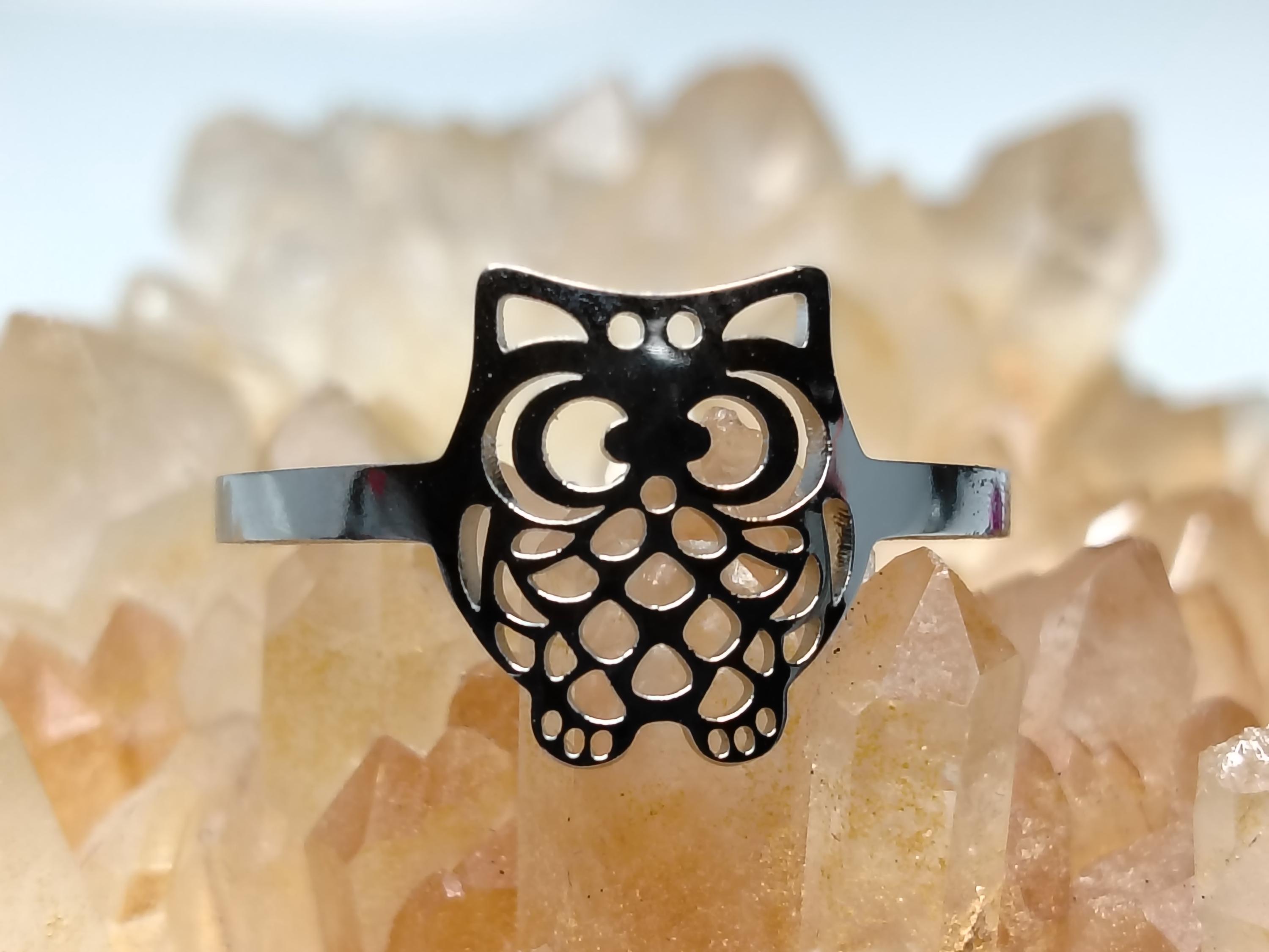 Owl Ring, Adjustable, 304 Stainless Steel, Wisdom and Intuition, Transformation and Protection, Witc