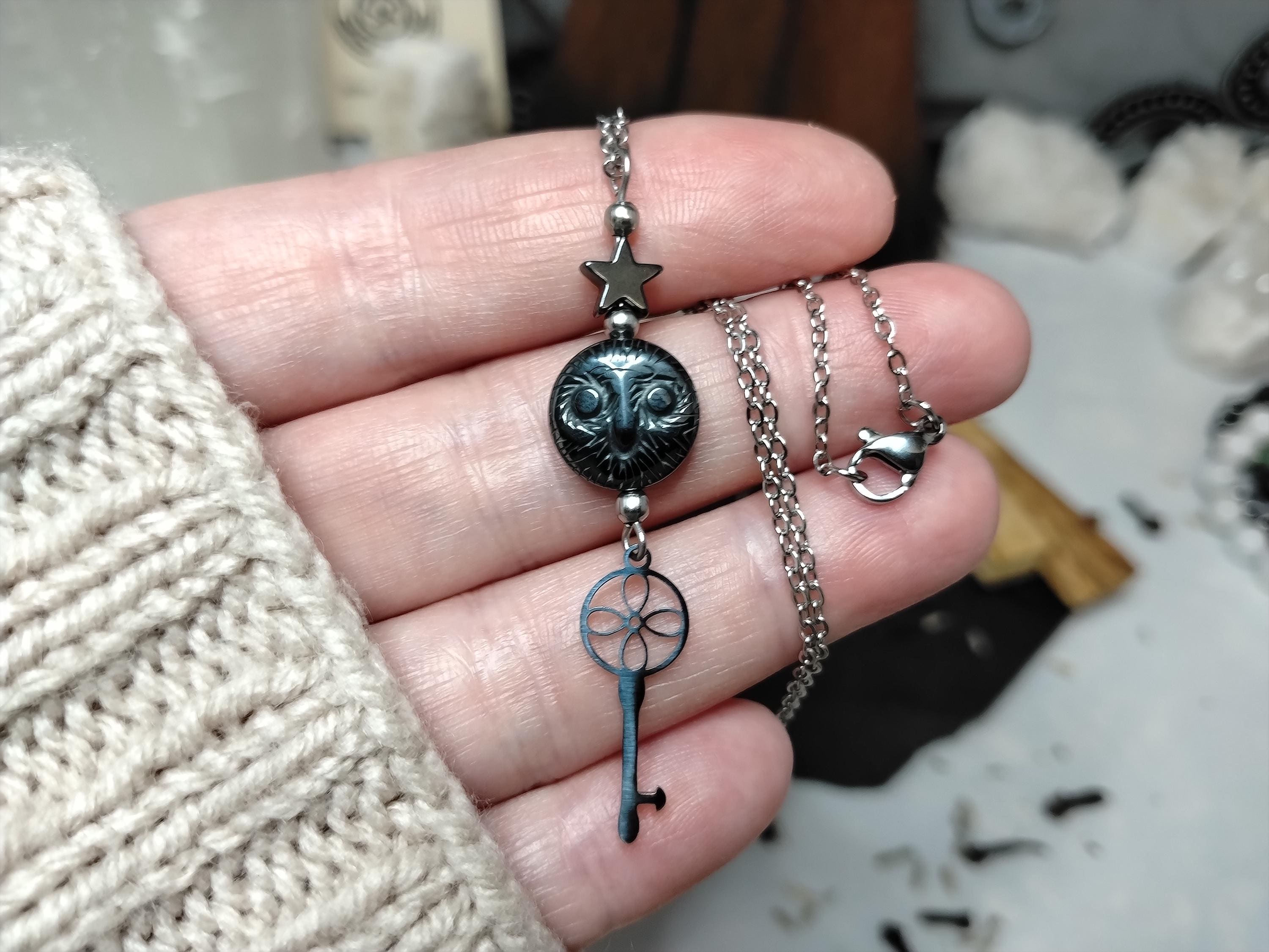 Hekate Devotional Necklace, Owl & Witch Knot Key, Pentacle, Hematite Protection Jewellery, Keepe