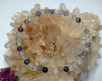 Rainbow Fluorite Bracelet, Dainty, 4mm Beads, Natural Crystal, Clarity Focus and Protection, All Chakras, Witchy Healing Jewellery